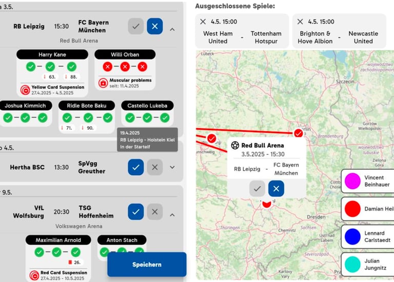 Dynamische Planung mit Sperren- und Verletzungshistorie